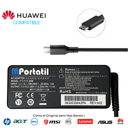 Cargador Para Huawei 20V 65Watt  Plug USB-C