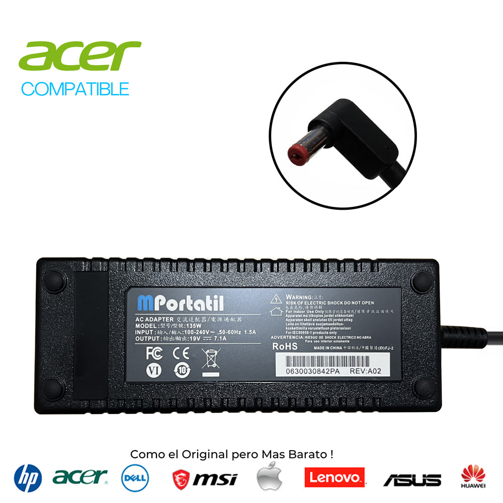 Cargador Para Acer 19V 7,1A Plug 5,5x1,7mm 135W