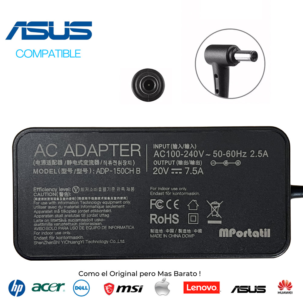 Cargador Para Asus 20V - 7,5a Plug 6.0x3.7