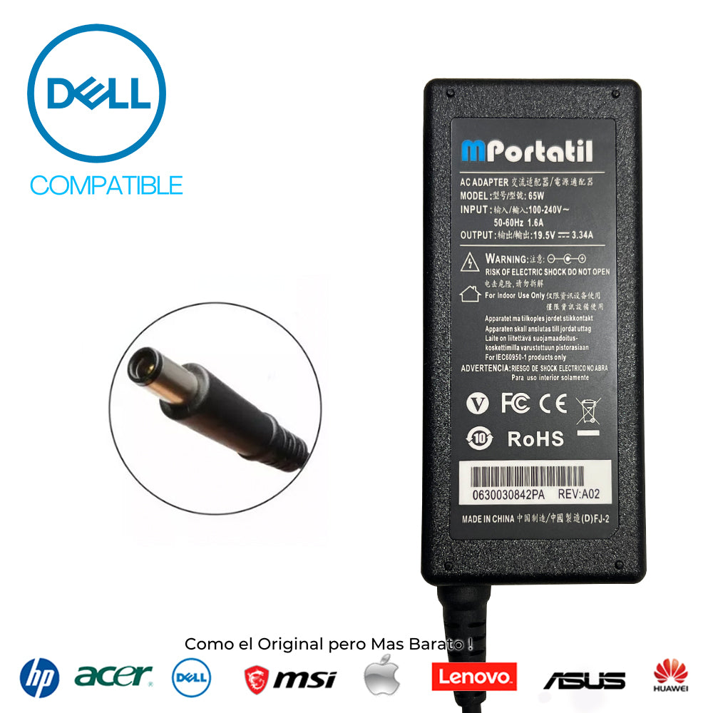 Cargador Para Dell 19,5V - 3,34a Plug 7.4x5.0