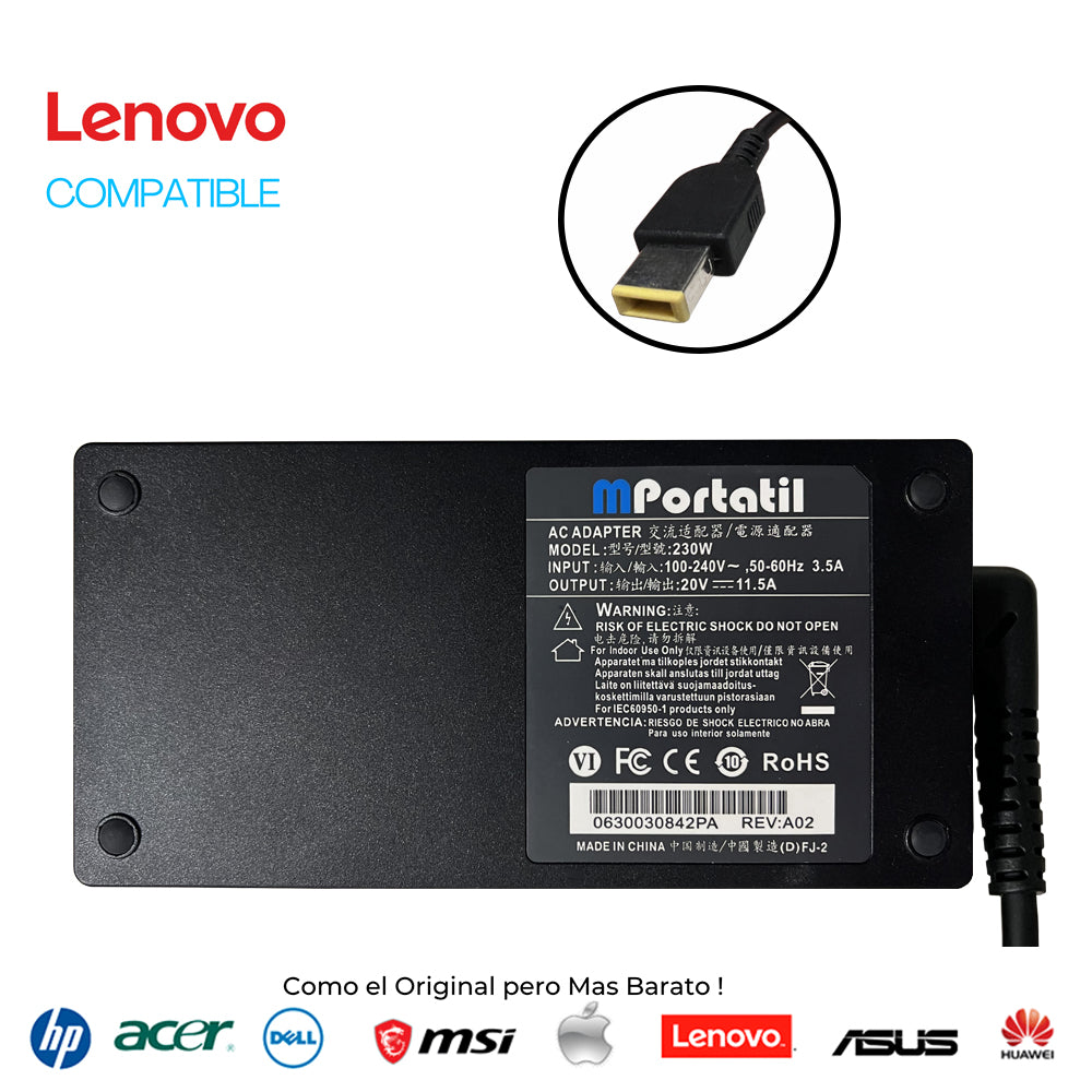 Cargador Para Lenovo 20V - 11,5a Plug USB TIP