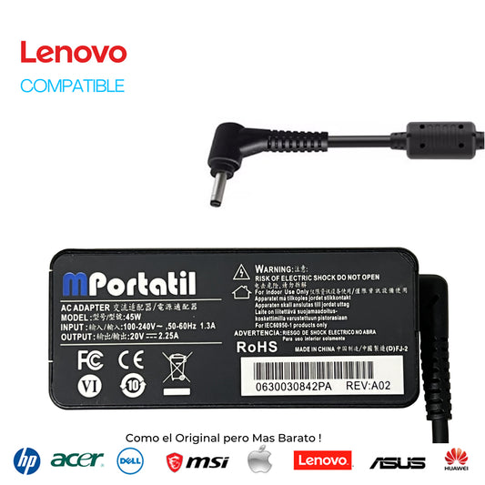 Cargador Para Lenovo 20V - 2,25a Plug 4.0x1.7