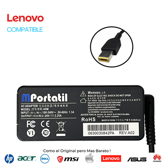 Cargador Para Lenovo 20V - 2,25a Plug USB TIP