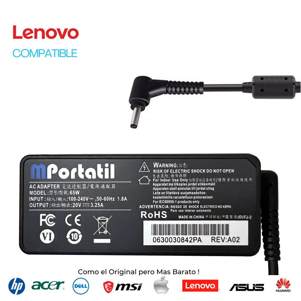 Cargador Para Lenovo 20V - 3,25a Plug 4.0x1.7