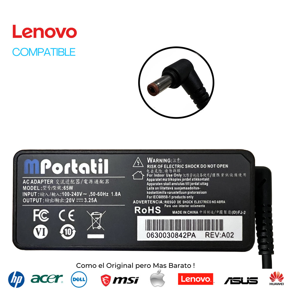 Cargador Para Lenovo 20V - 3,25a Plug 5.5x2.5