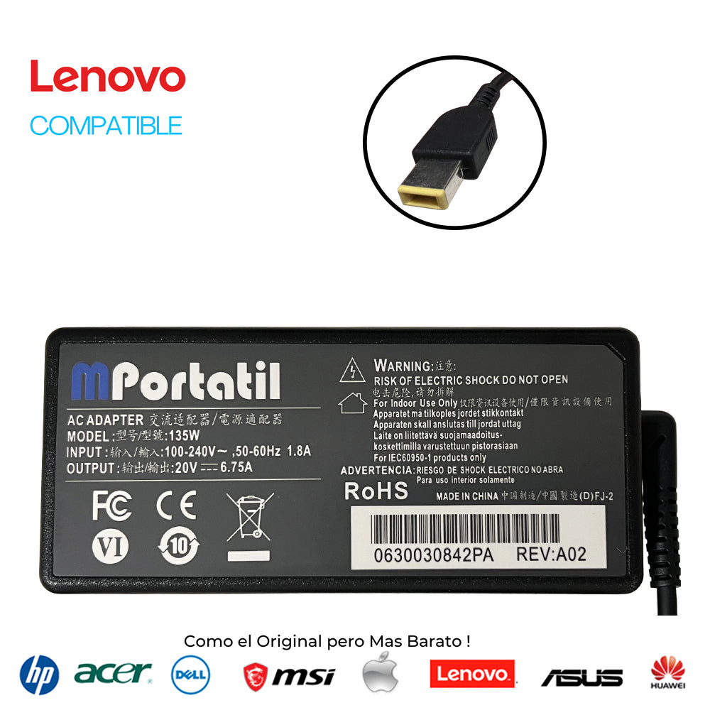 Cargador Para Lenovo 20V - 6,75a Plug USB TIP