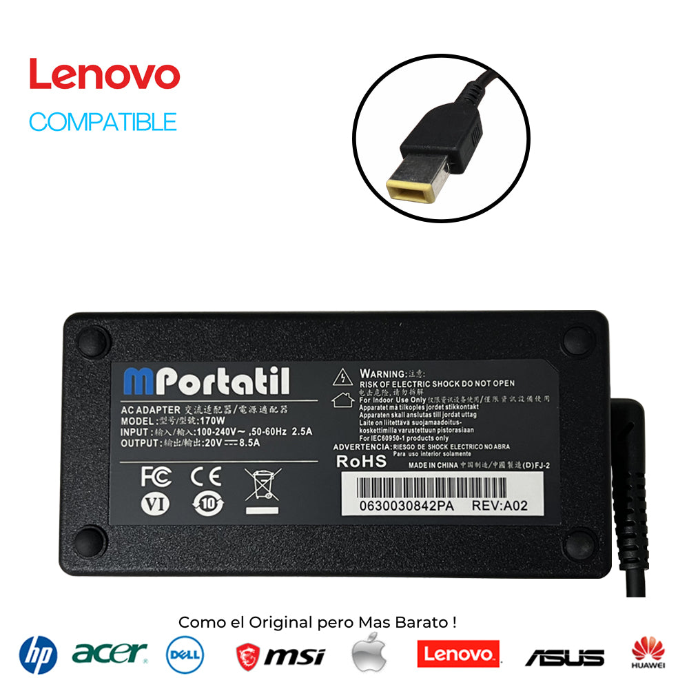 Cargador Para Lenovo 20V - 8,5a Plug USB TIP