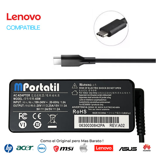 Cargador Para Lenovo 20V 65Watt  Plug USB-C