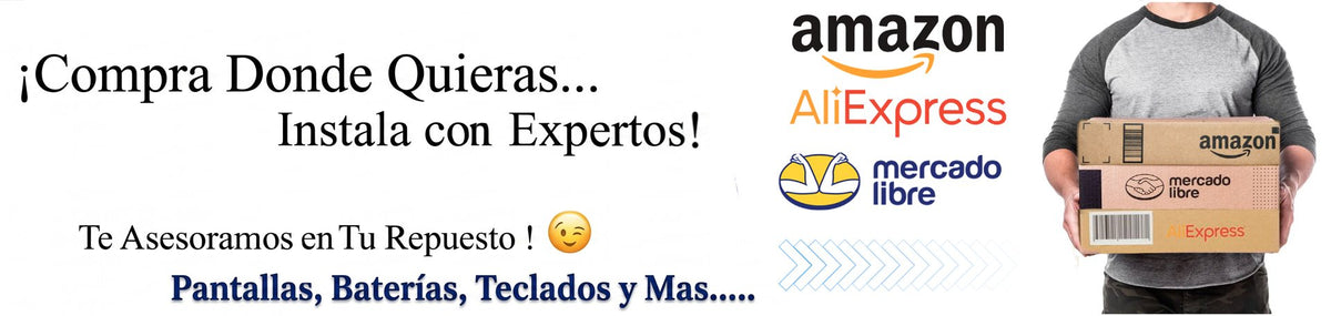 Compra donde quieras tu repuesto de notebook (Amazon, AliExpress, Mercado Libre) y lo instalamos con expertos. Pantallas, baterías, teclados y más componentes para notebook con asesoría técnica especializada.